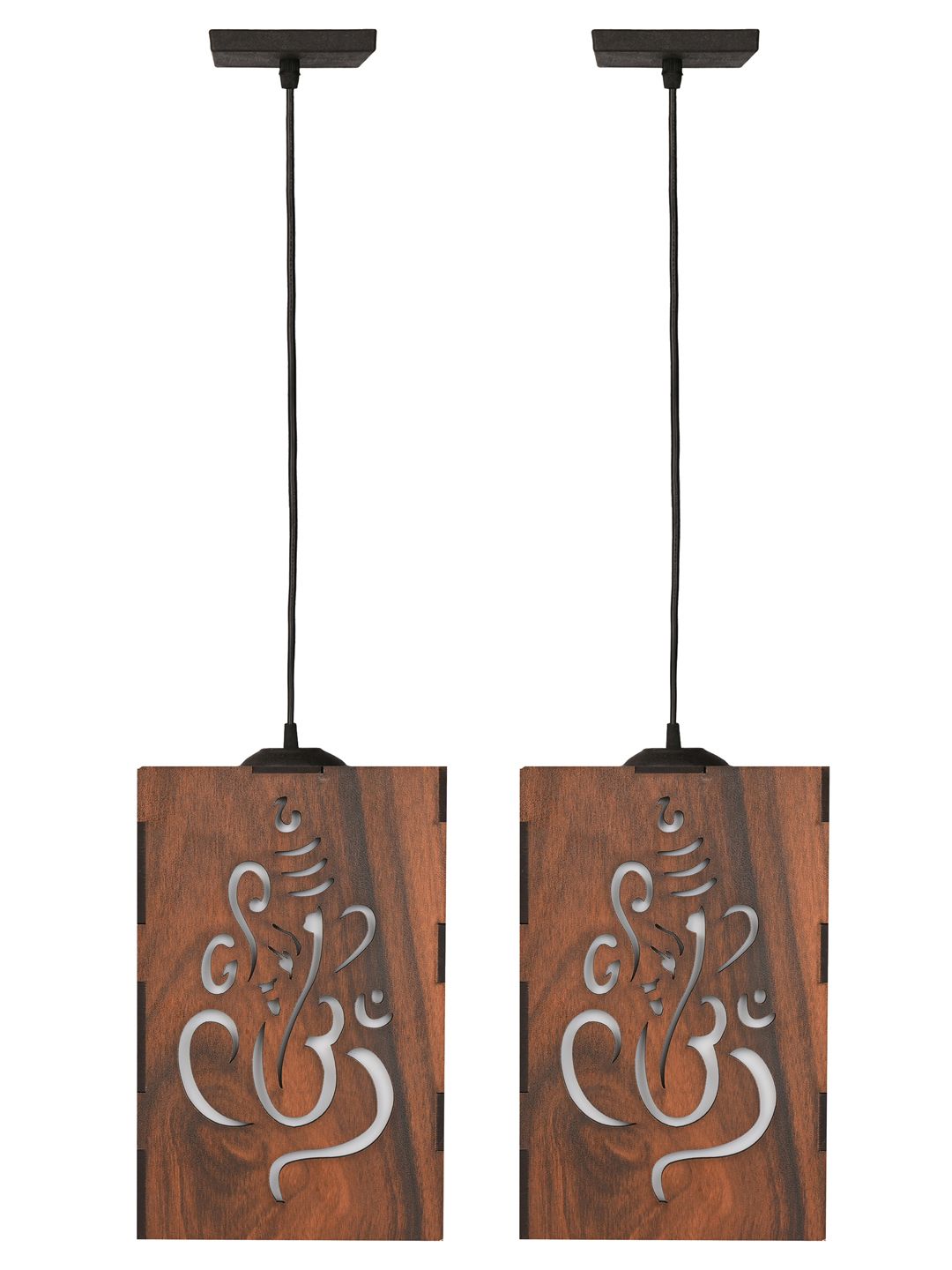 Gojeeva Brown and White 2 Pieces Wooden 10 Watts Rectangular Traditional Ceiling Lamps