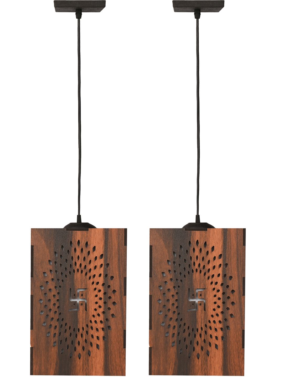Gojeeva Brown & White 2 Pieces Textured Contemporary Wooden Ceiling Lamps