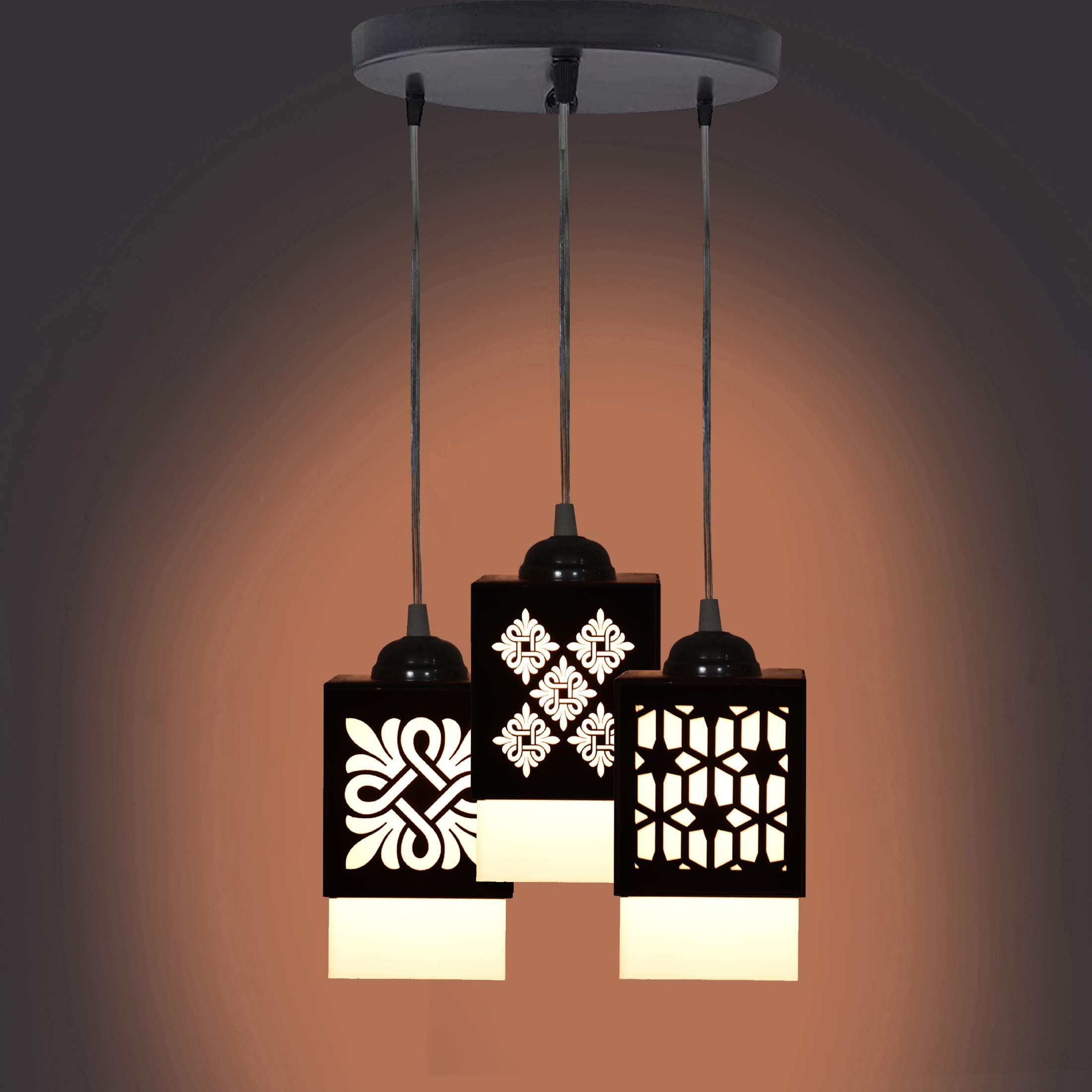 Gojeeva Black & White Textured Contemporary Wooden Square Shaped Ceiling Lamps