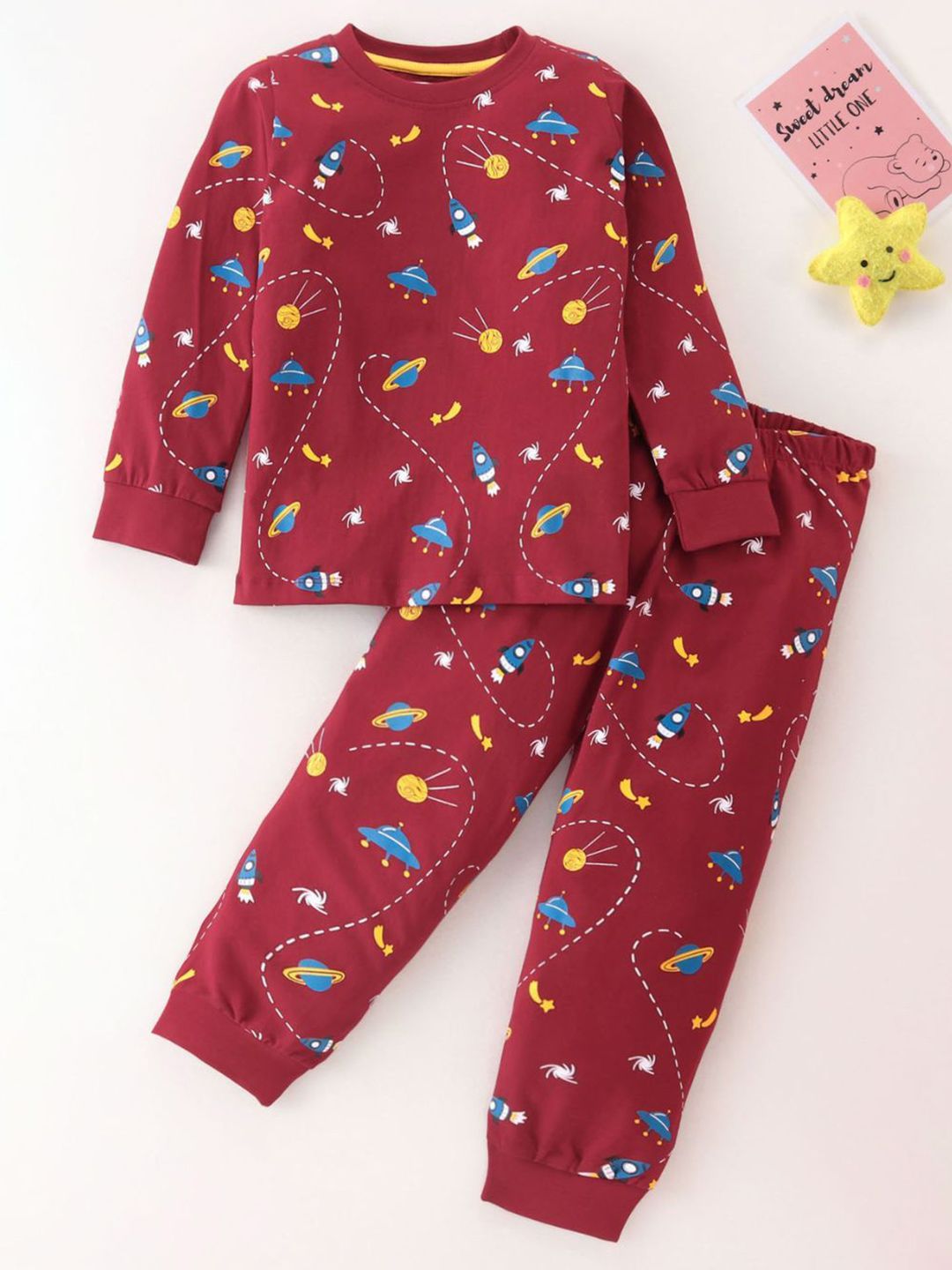 BLUSHES Kids Printed Round Neck Pure Cotton T-Shirt With Jogger