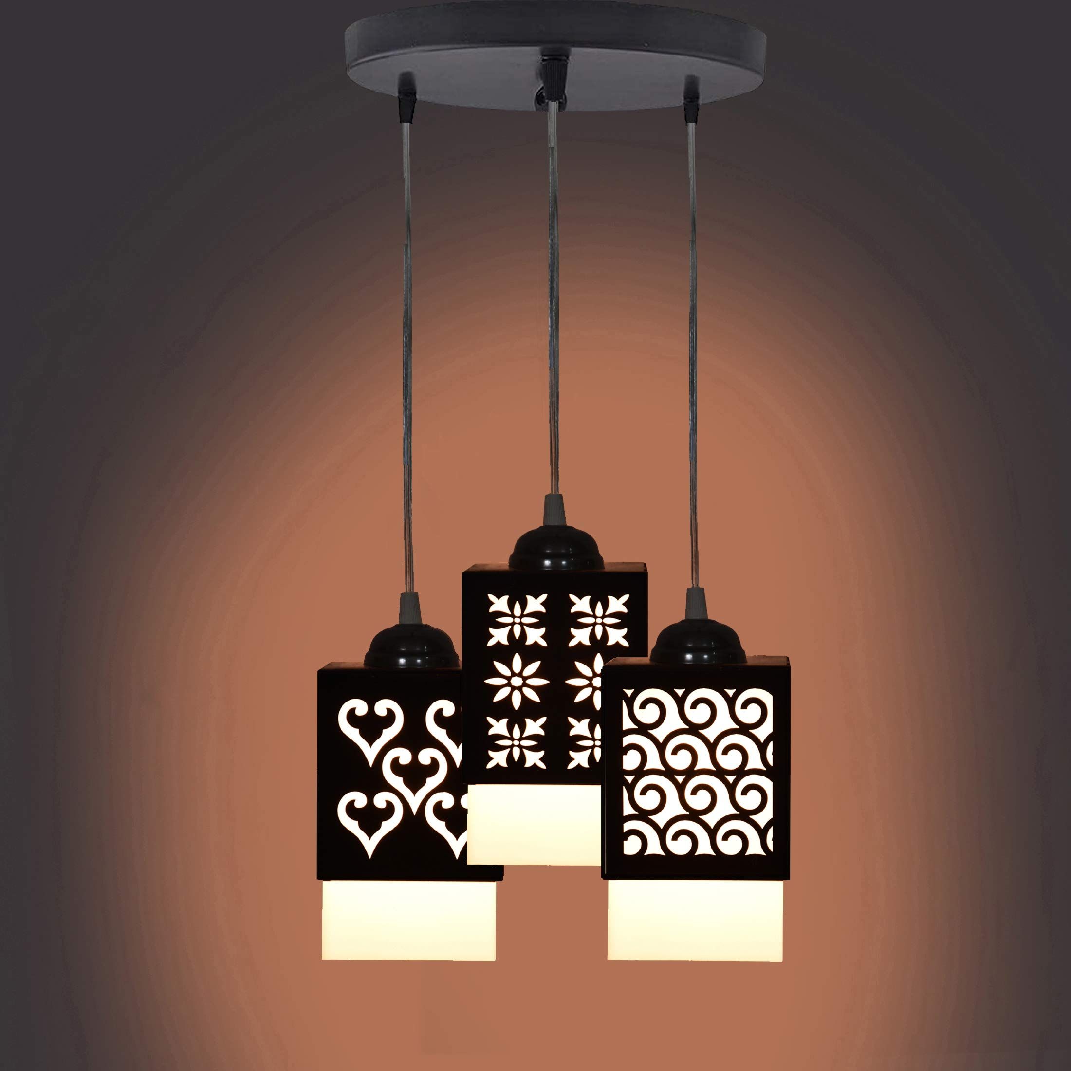 Gojeeva Black and White Textured Wooden Contemporary Square Shaped Ceiling Lamp