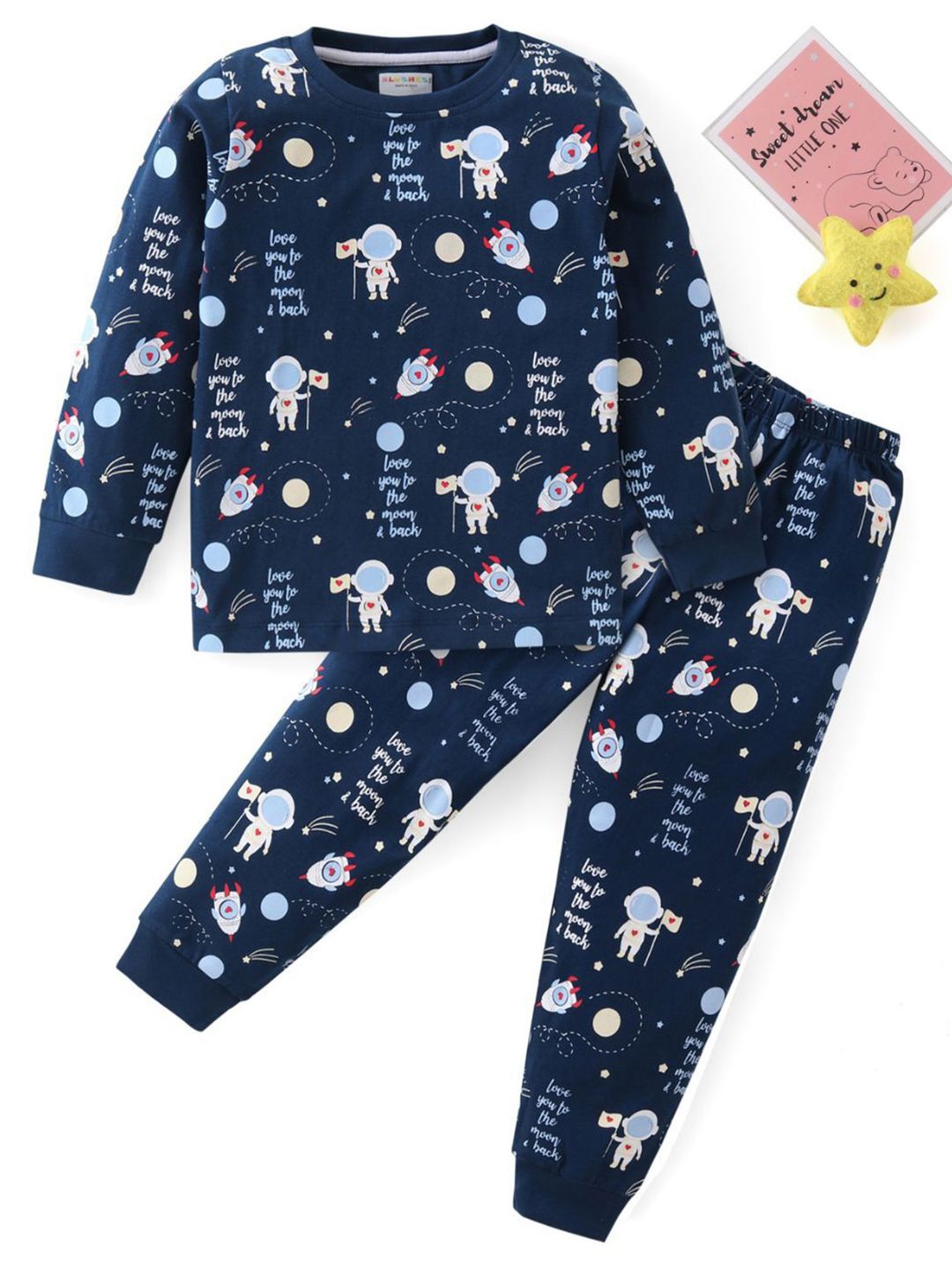 BLUSHES Kids Printed Round Neck Pure Cotton T-Shirt With Jogger
