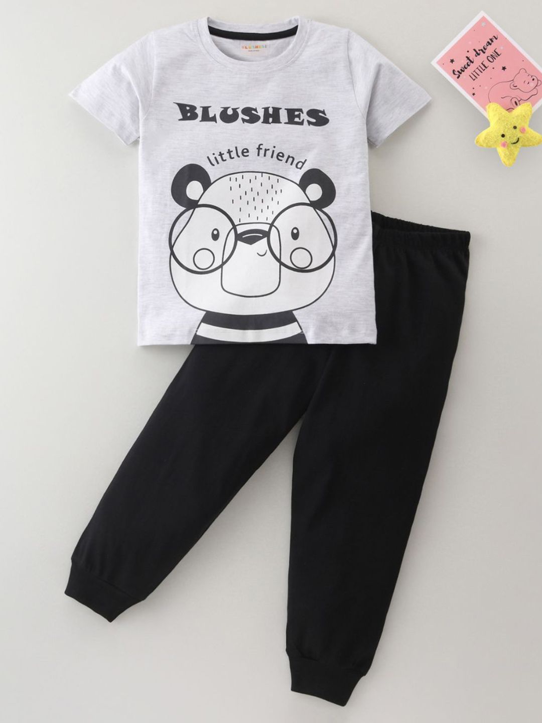 BLUSHES Kids Printed Round Neck Pure Cotton T-Shirt With Jogger