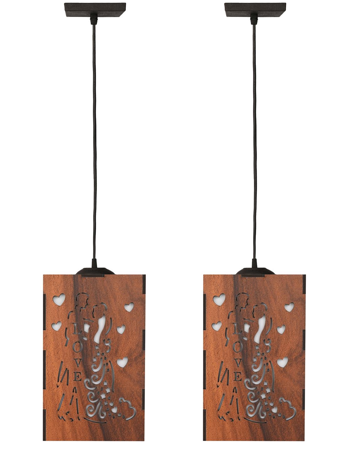 Gojeeva Brown 2 Pieces Rectangle Textured Wooden Contemporary Ceiling Lamps