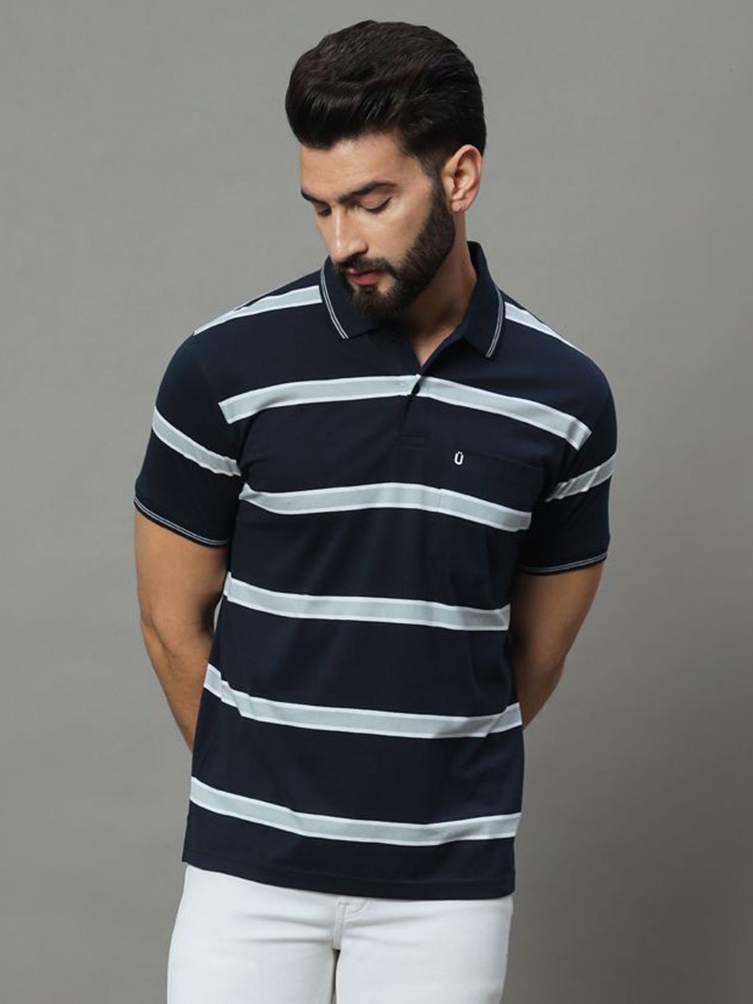 UNIBERRY Men Striped Polo Collar T-shirt