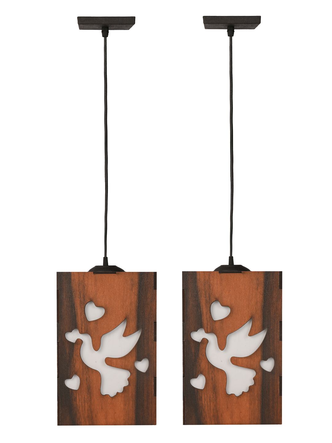 Gojeeva Brown 2 Pieces Textured Wooden Ceiling Lamp With Adjustable Cord
