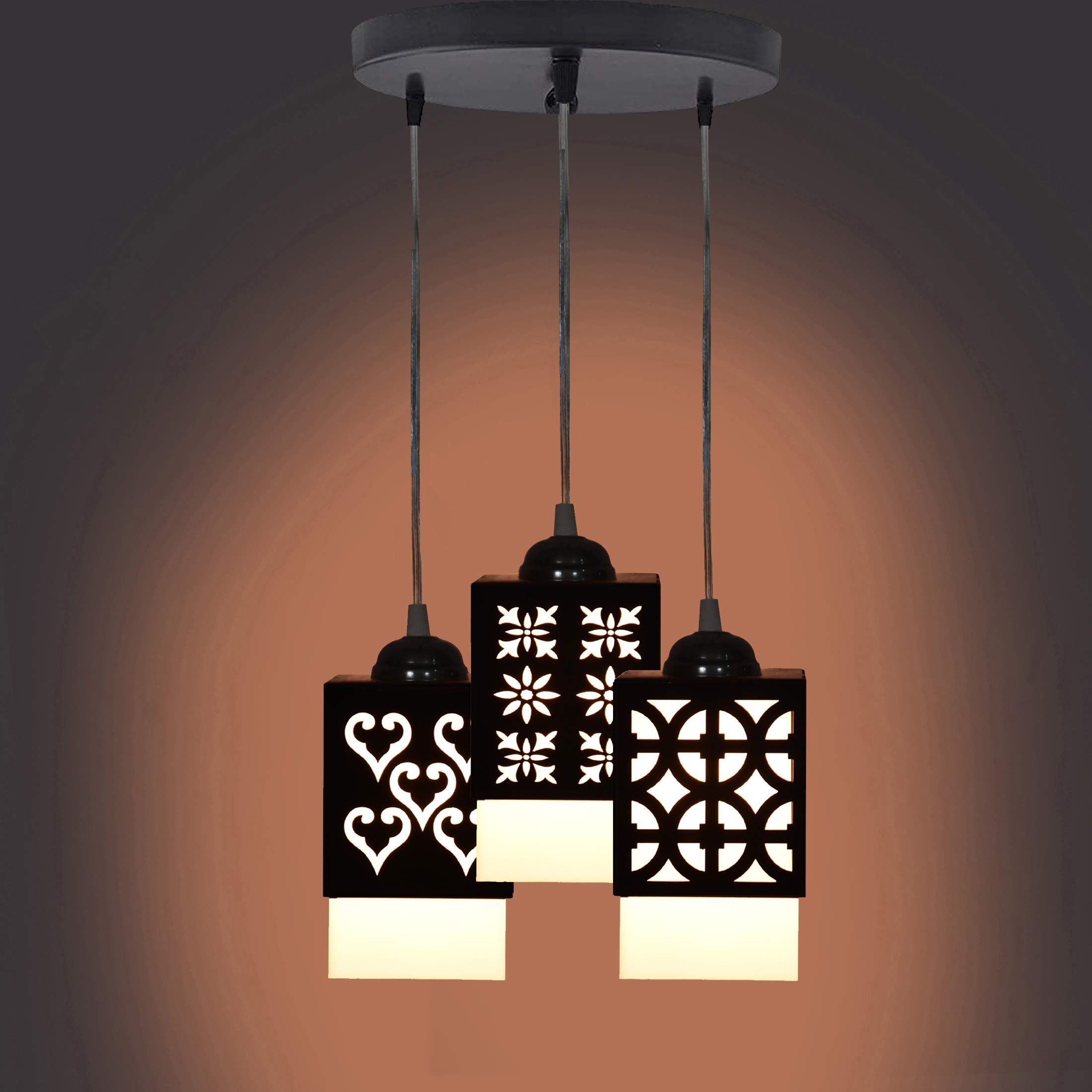 Gojeeva Black & White Textured Wooden Contemporary Ceiling Lamp