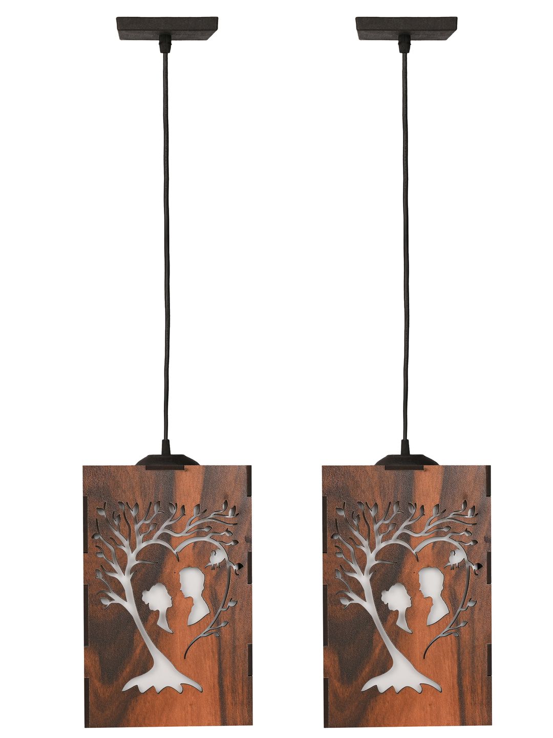 Gojeeva Brown 2 Pieces Textured Wooden Ceiling Lamp With Adjustable Cord