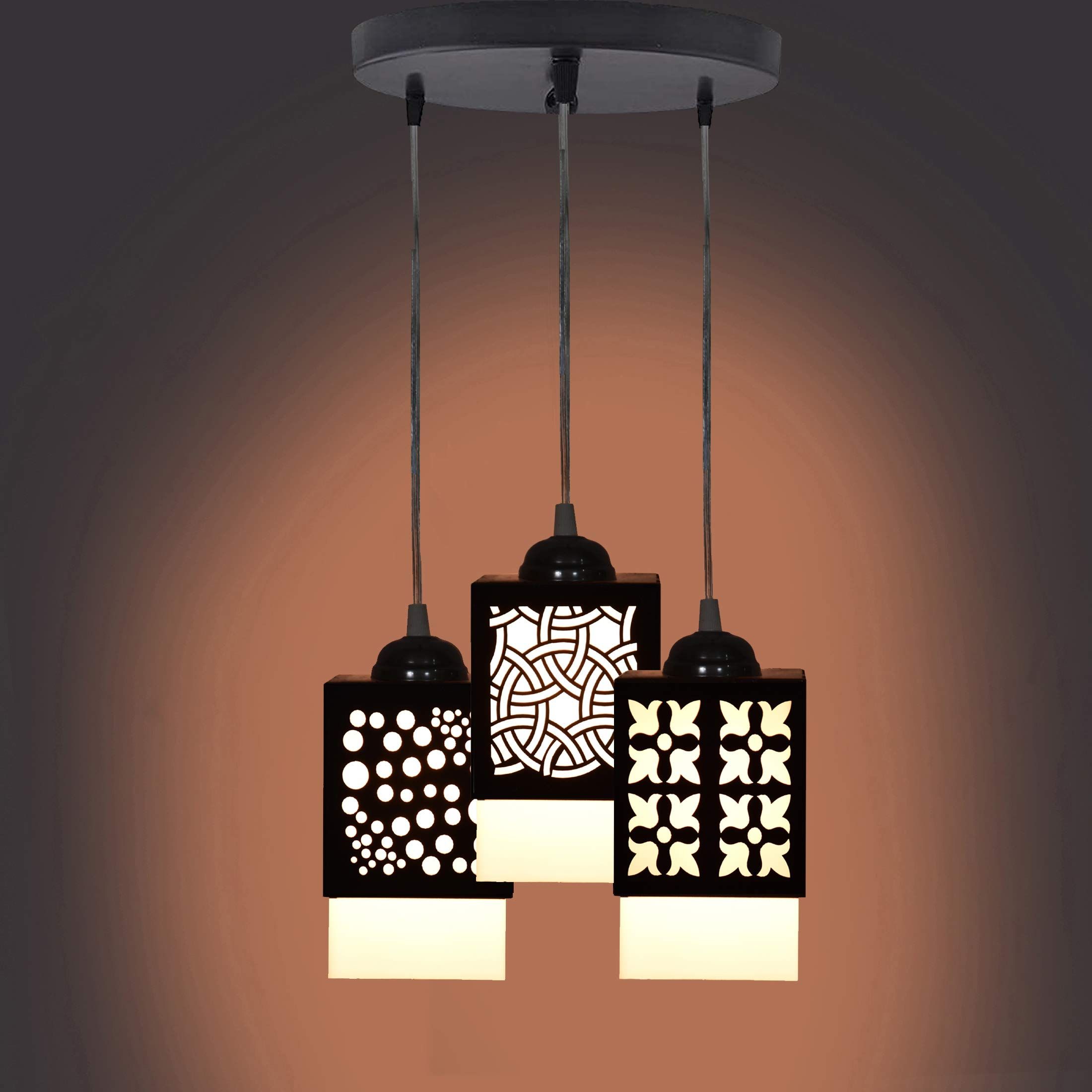 Gojeeva Black & White Textured Wooden Square Shaped Contemporary Ceiling Lamp