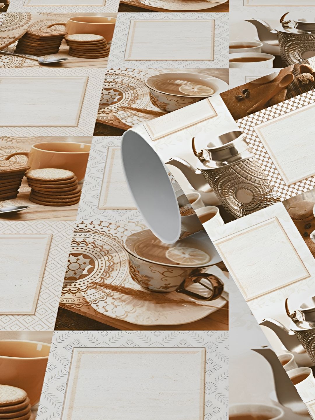 WallDaddy WallDaddy White & Brown Kitchen Tile Printed Self Adhesive Wallpaper