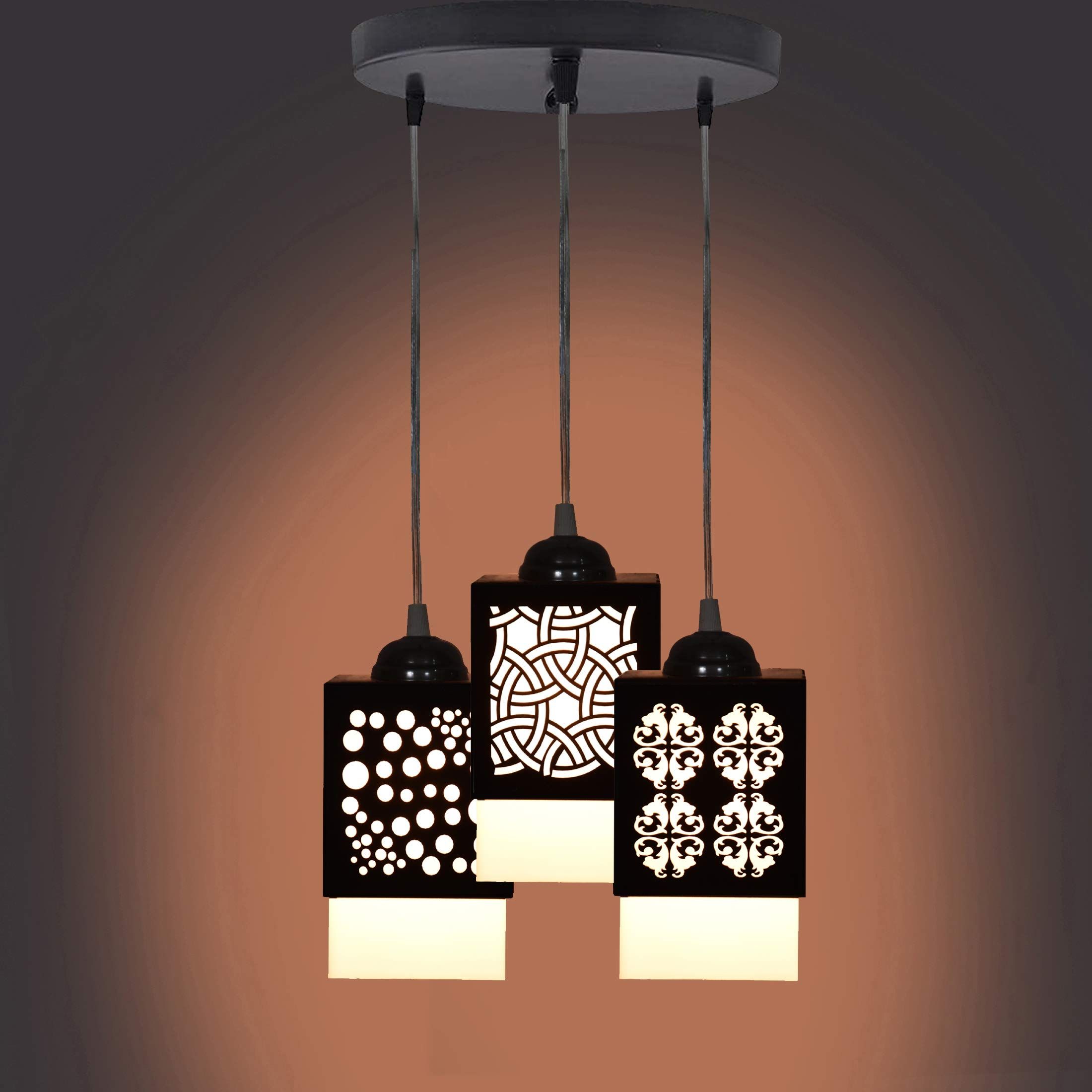 Gojeeva Black and White Textured Wooden Contemporary Square Shaped Ceiling Lamp
