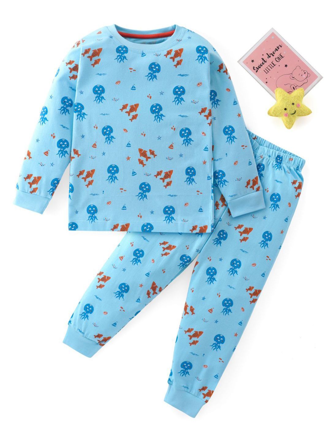 BLUSHES Kids Printed Round Neck Pure Cotton T-Shirt With Jogger
