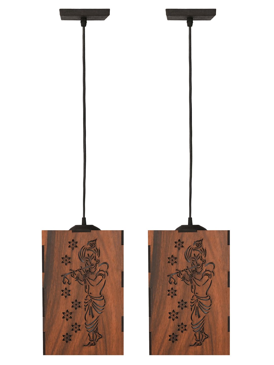 Gojeeva Brown 2 Pieces Rectangle Textured Wooden Contemporary Ceiling Lamps