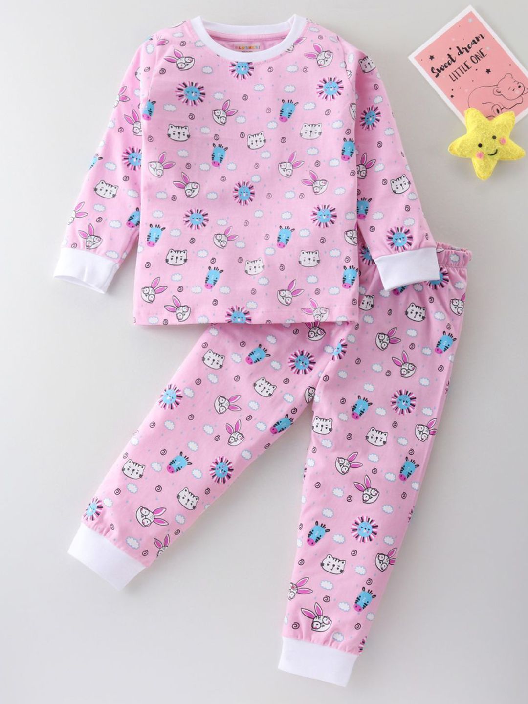 BLUSHES Kids Printed Round Neck Pure Cotton T-Shirt With Jogger