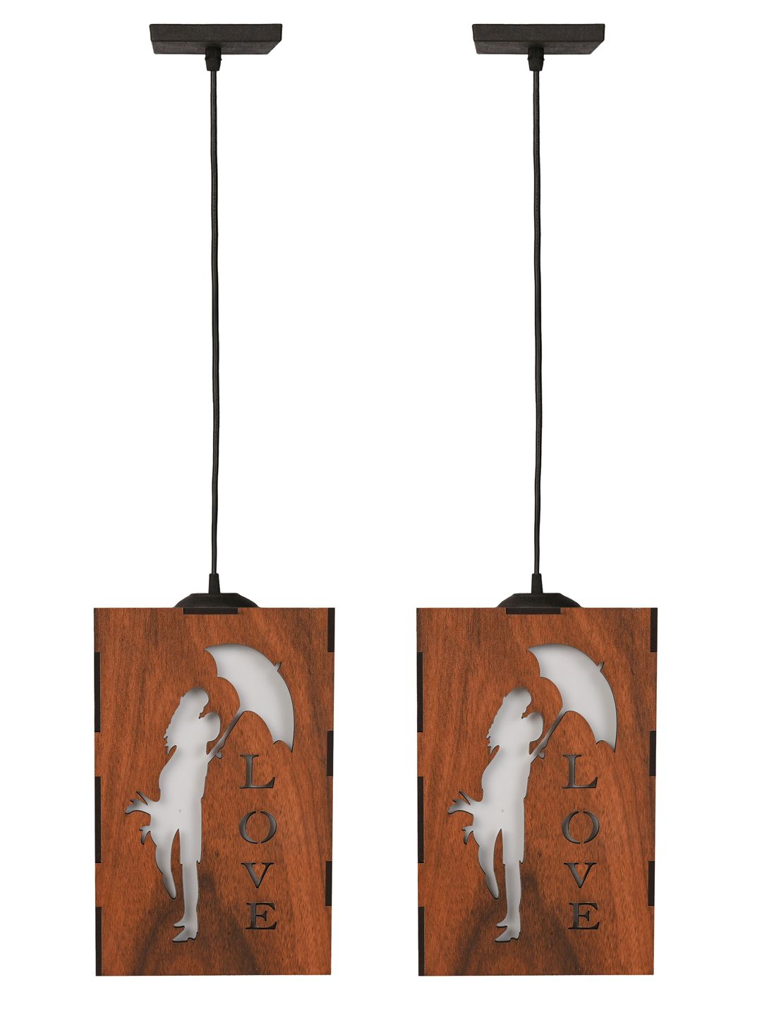 Gojeeva Brown & White 2 Pieces Textured Contemporary Wooden Ceiling Lamps