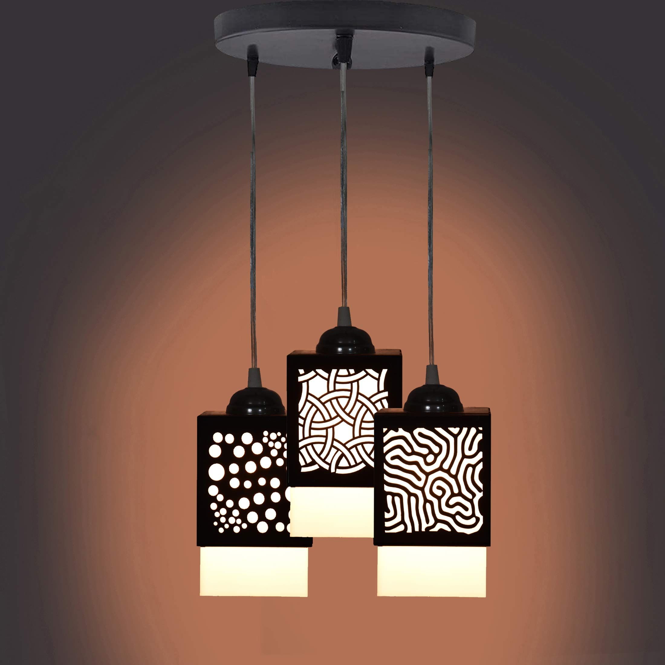 Gojeeva Black & White Textured Wooden Contemporary Ceiling Lamp