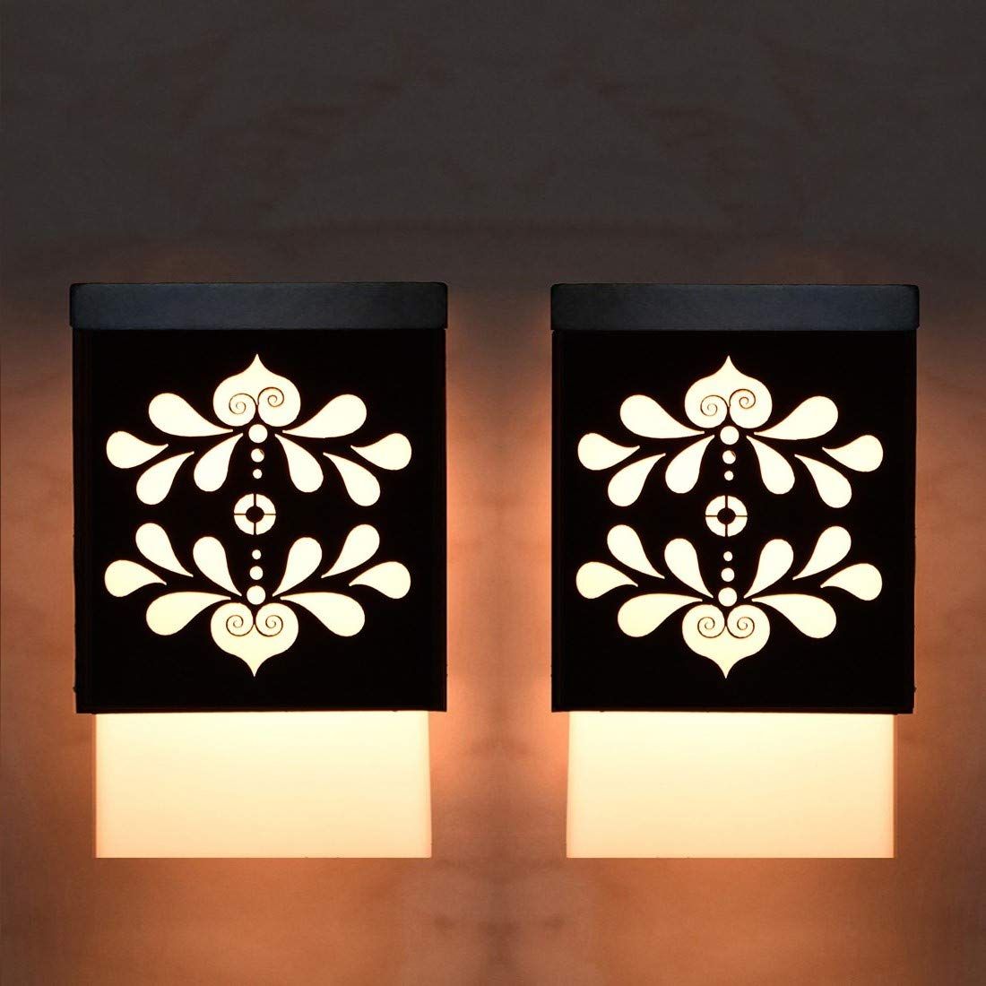 Gojeeva Black & White 2 Pieces Floral Textured Square Shaped Wooden Ceiling Wall Lamps