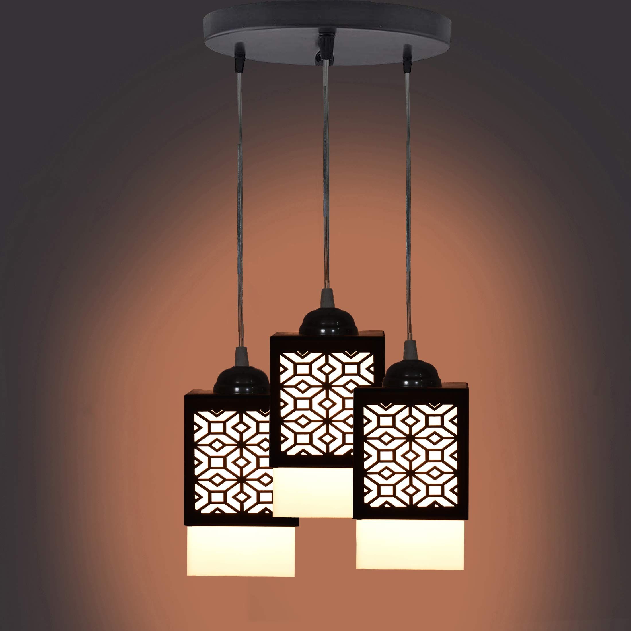 Gojeeva Black & White Textured Wooden Square Shaped Ceiling Lamp