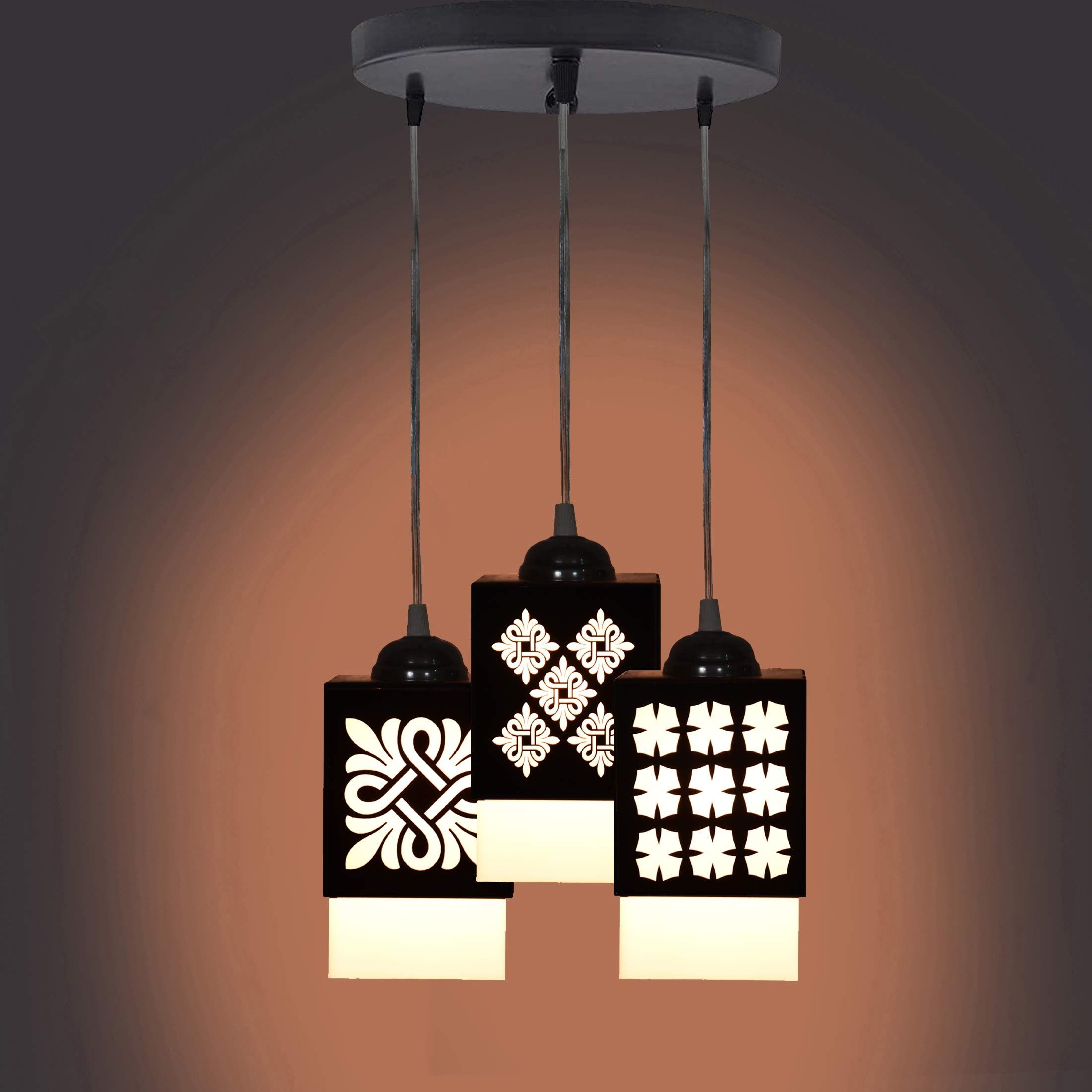 Gojeeva Black & White Textured Square Shaped Wooden Hanging Wall Lamps