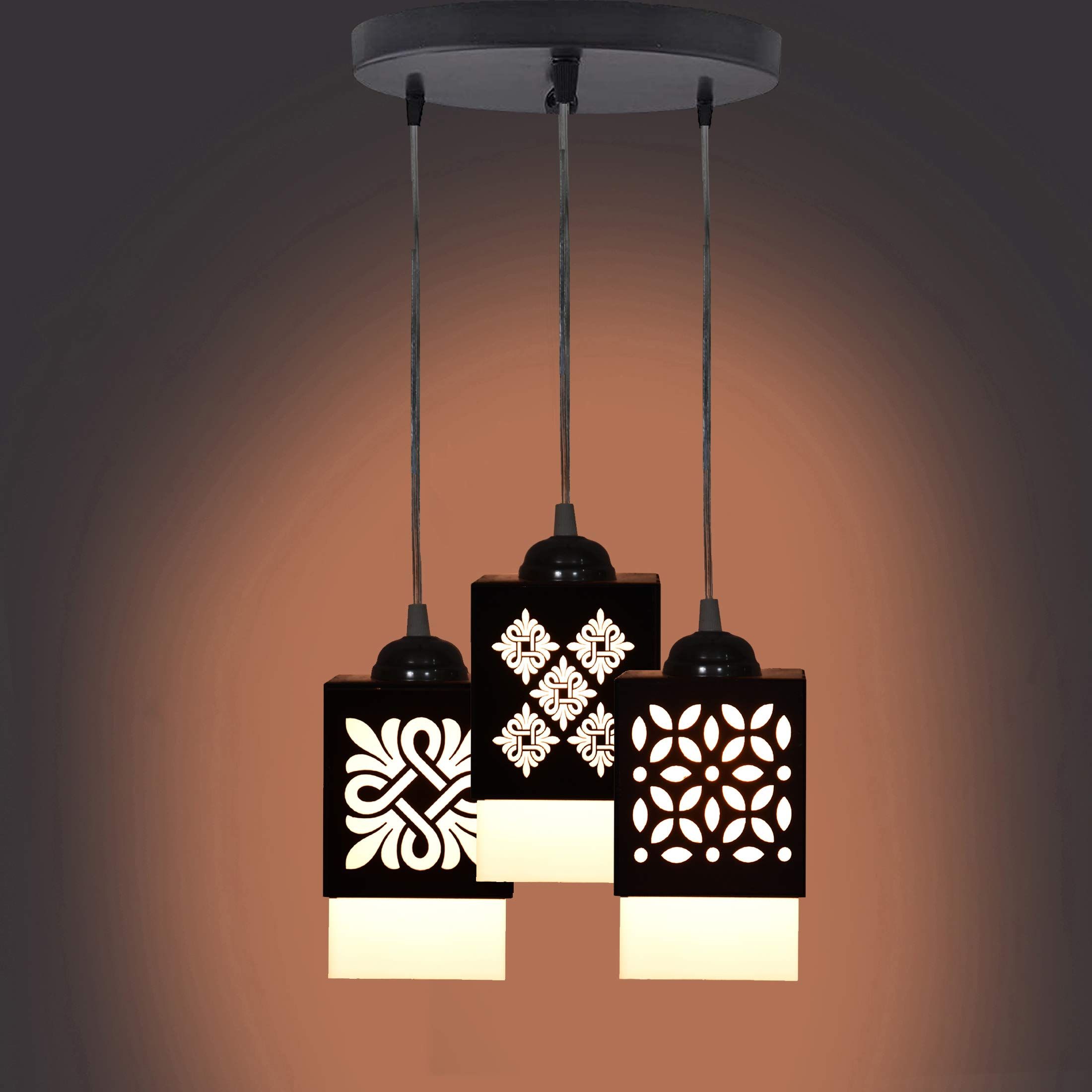 Gojeeva Black and White Textured Wooden Contemporary Square Shaped Ceiling Lamp