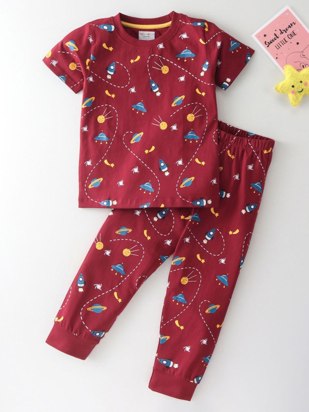BLUSHES Kids Printed Round Neck Pure Cotton T-Shirt With Jogger