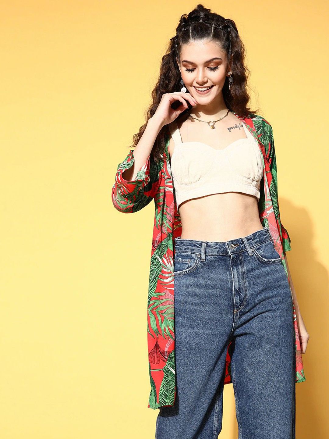 Berrylush Floral Printed V-Neck Longline Shrug