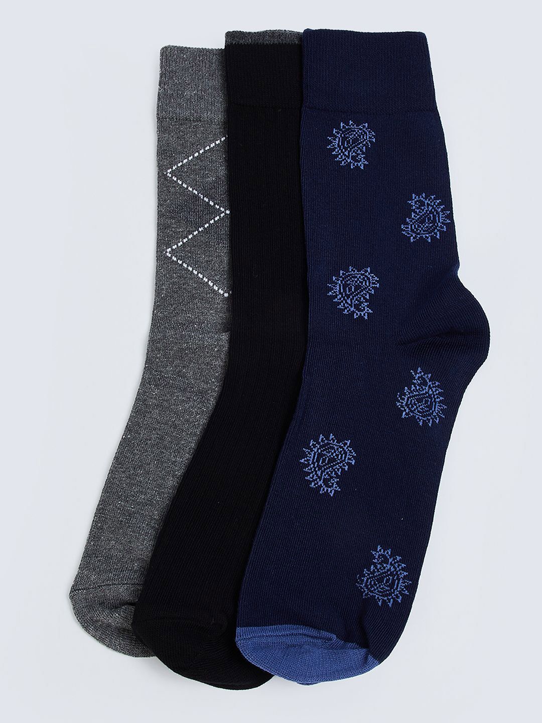 Max Pack of 3 Men Patterned Crew Length Socks