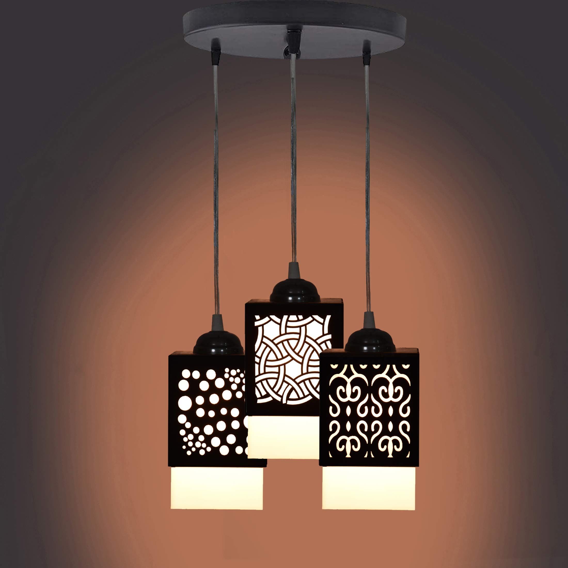 Gojeeva Black & White Textured Wooden Square Shaped Ceiling Lamp
