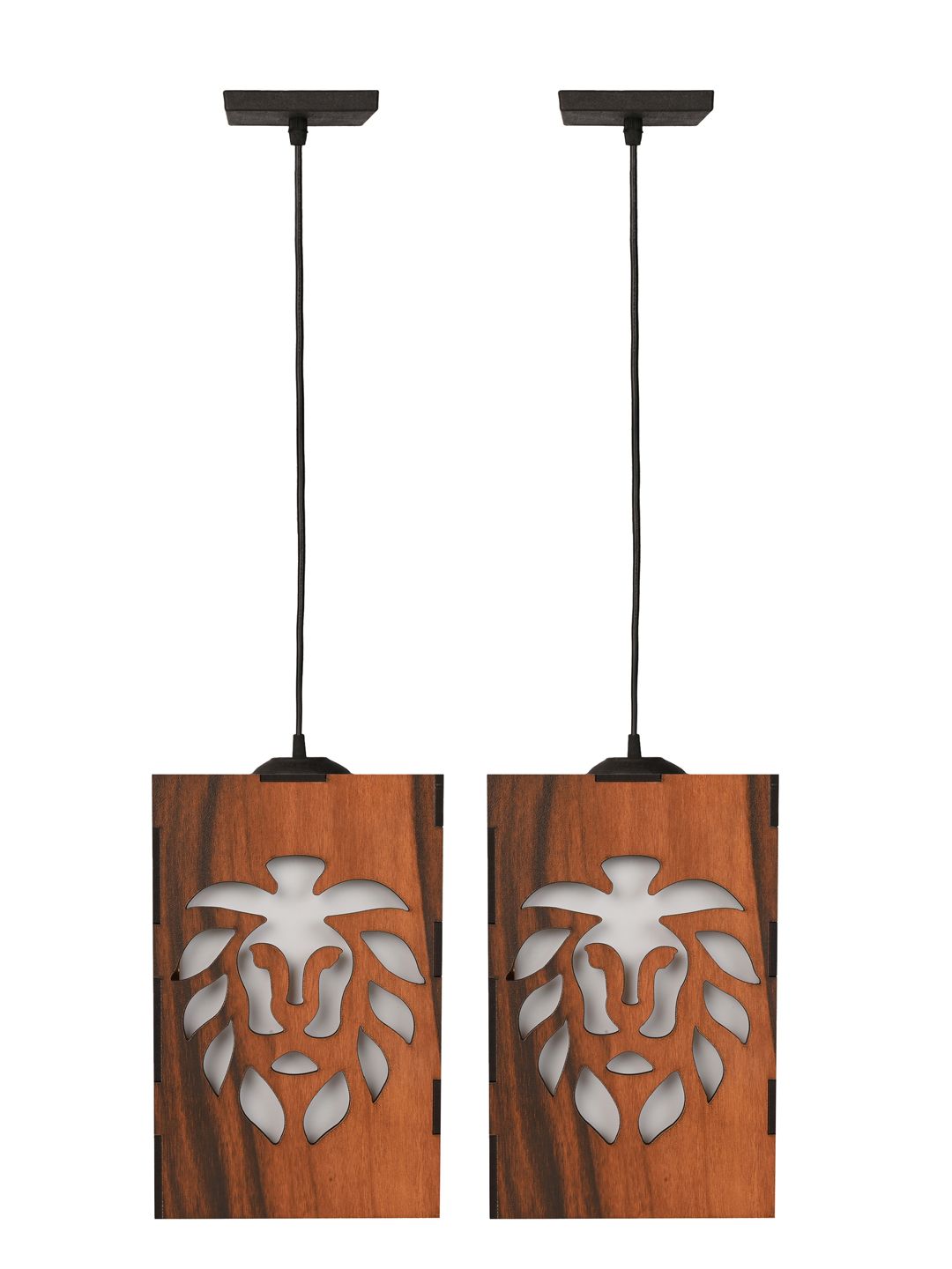 Gojeeva Brown 4 Pieces Rectangle Textured Wooden Contemporary Ceiling Lamps