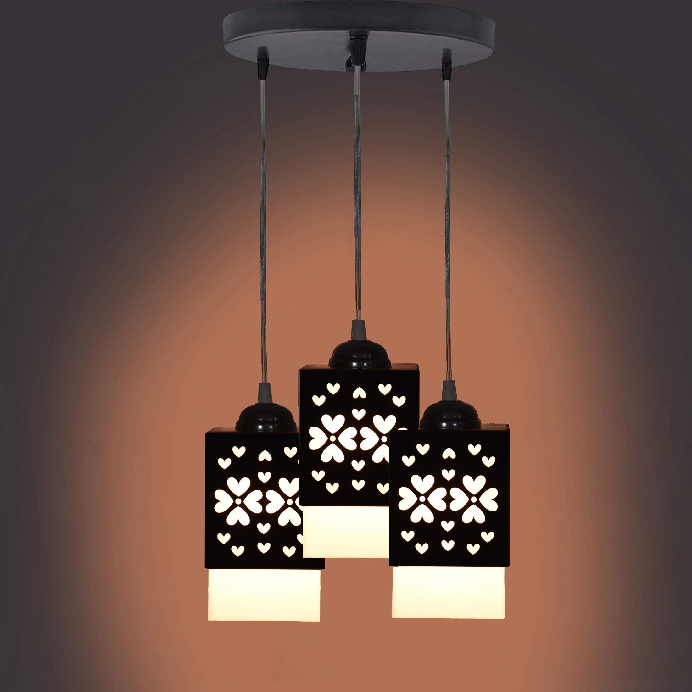 Gojeeva Black & White Wooden Square Shaped Ceiling Lamp
