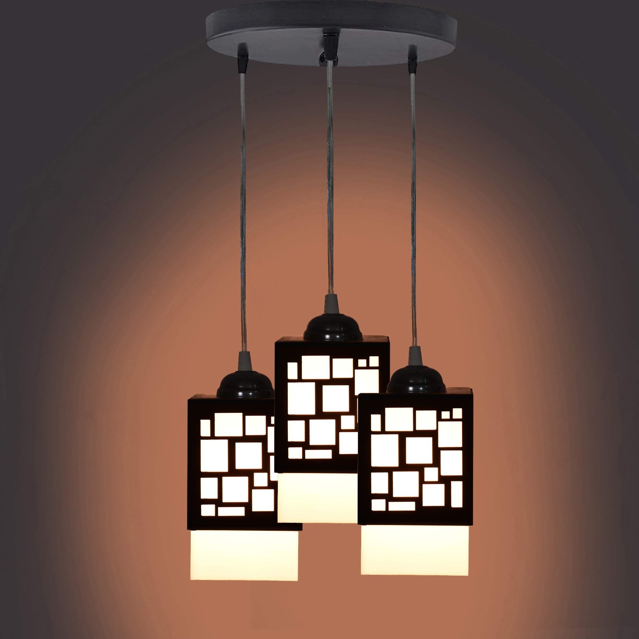 Gojeeva Black and White Textured Wooden Contemporary Square Shaped Ceiling Lamp