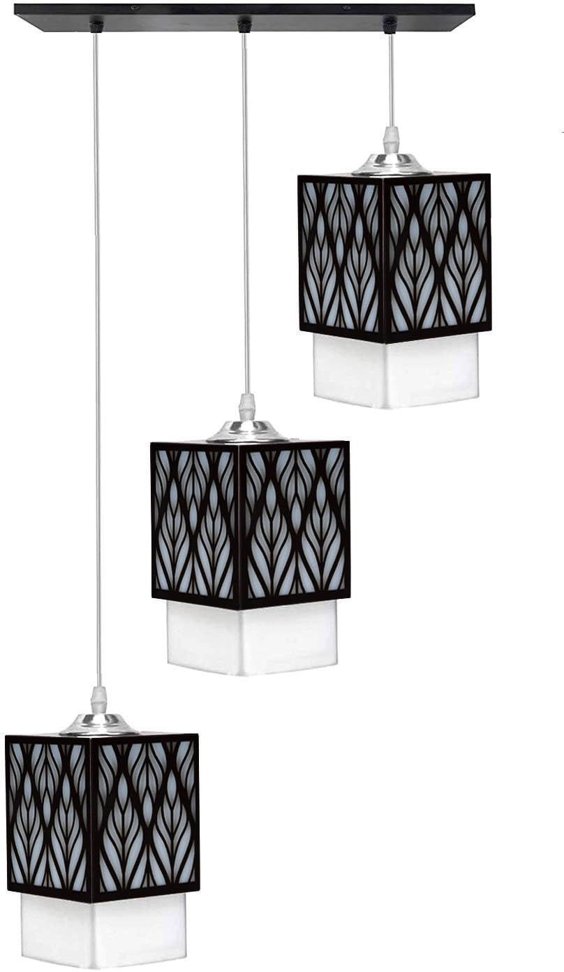 Gojeeva Brown & White Textured Rectangle Shaped Wooden Ceiling Lamp