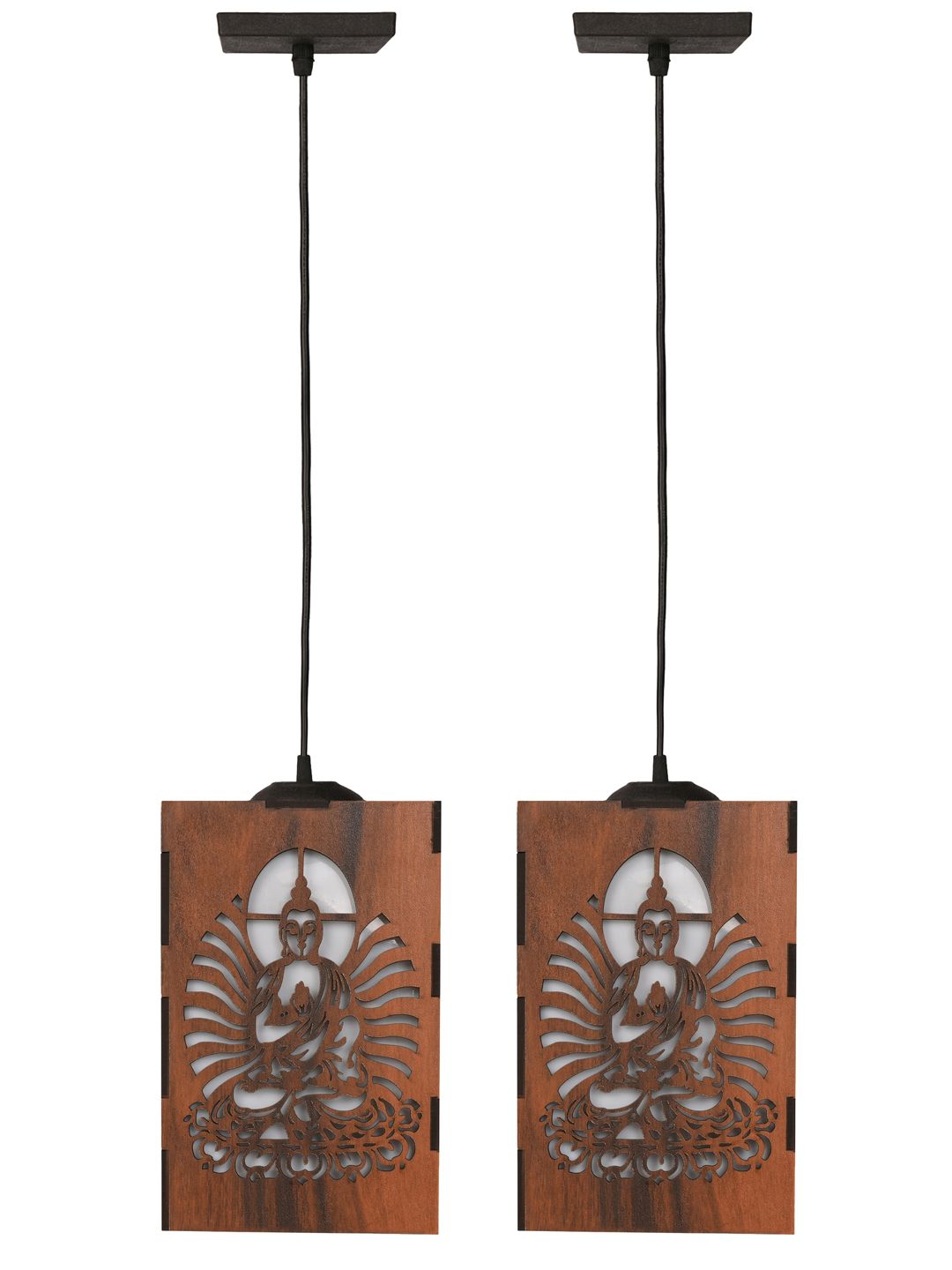 Gojeeva Brown & White 2 Pieces Textured Contemporary Wooden Ceiling Lamps