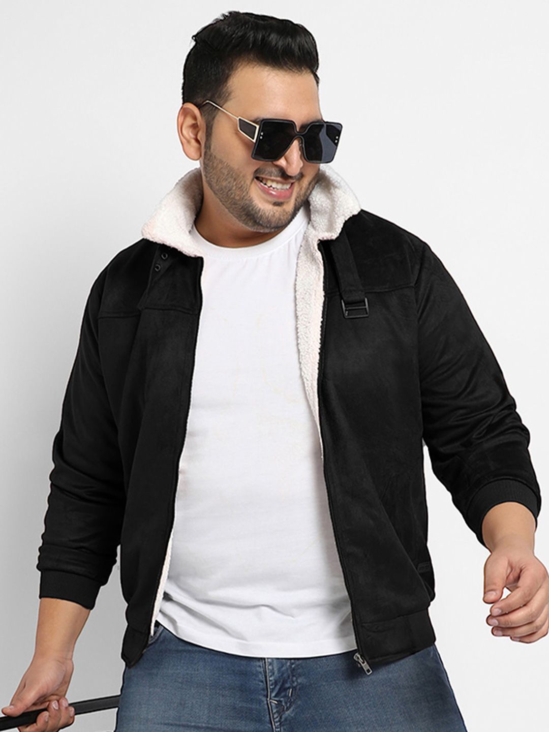 Instafab Plus Men Suede Lightweight Biker Jacket