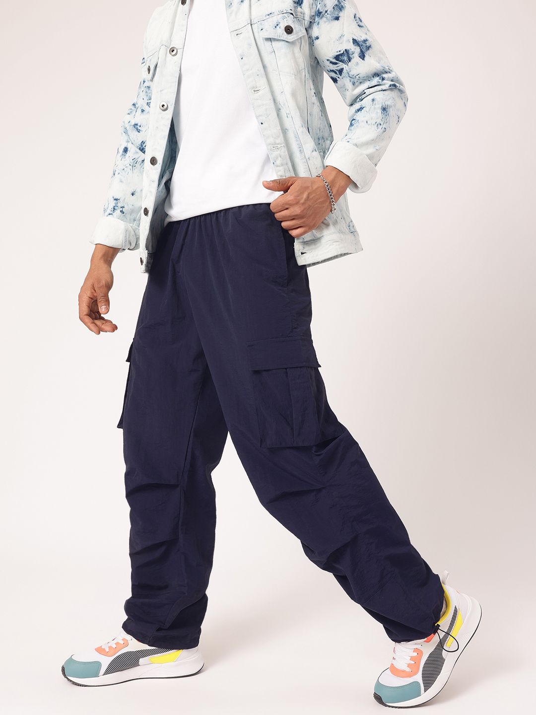 Kook N Keech Men Urban Utility Cargo Baggy Parachute Pants deal from myntra