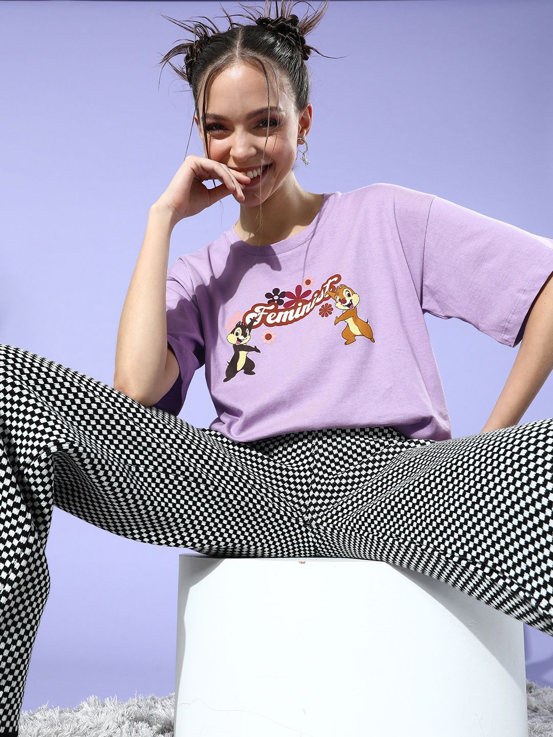 Kook N Keech Disney Women Oversized Graphic Joyful Conversation Tshirt deal from myntra Kook N Keech Disney Women Oversized Graphic Joyful Conversation Tshirt deal from myntra