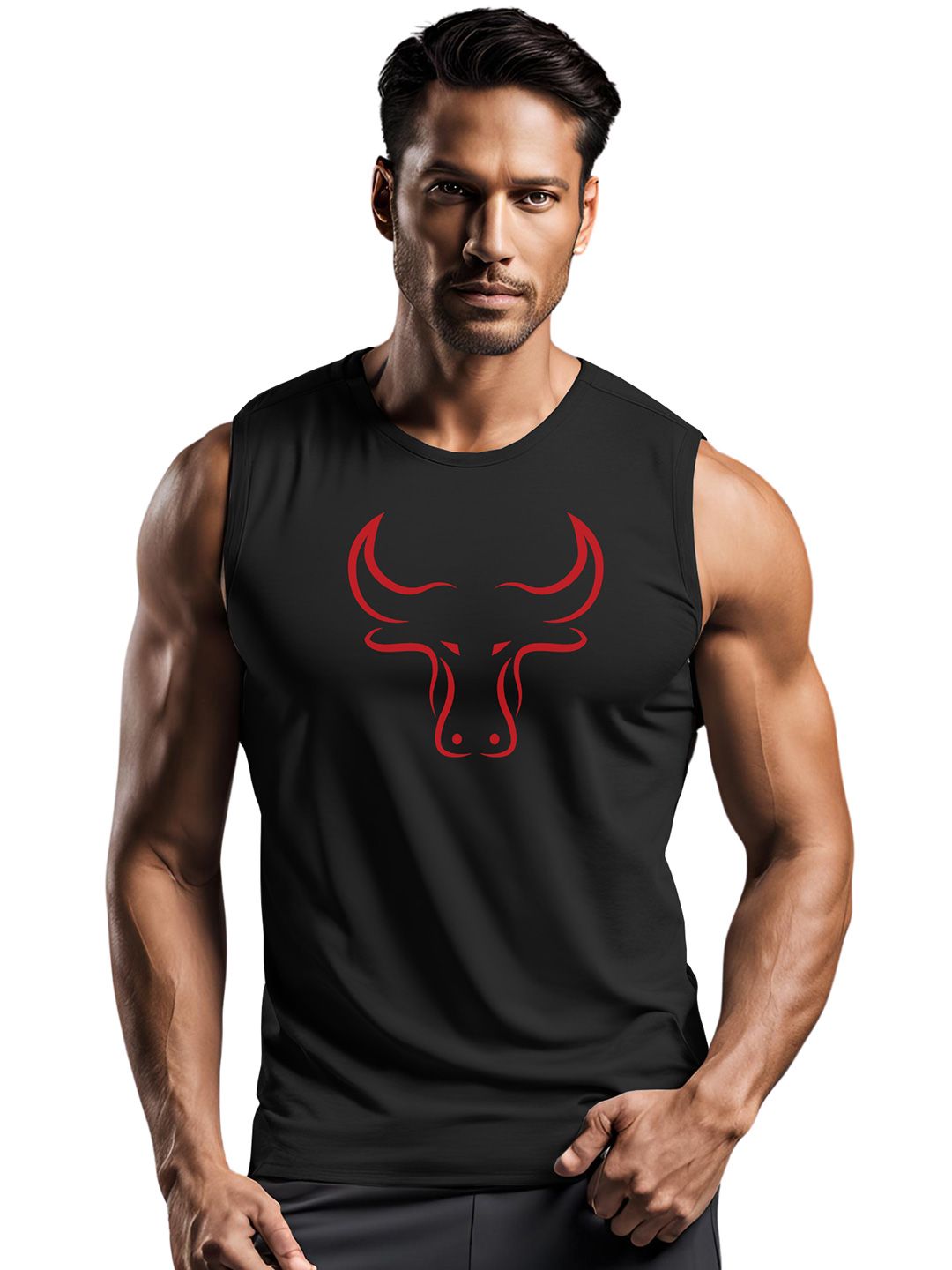 3Colors Printed Sleeveless Innerwear Vests VEST-CCUT-BULL-BLK_M