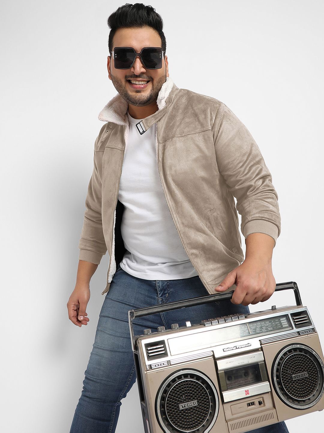 Instafab Plus Men Suede Lightweight Biker Jacket