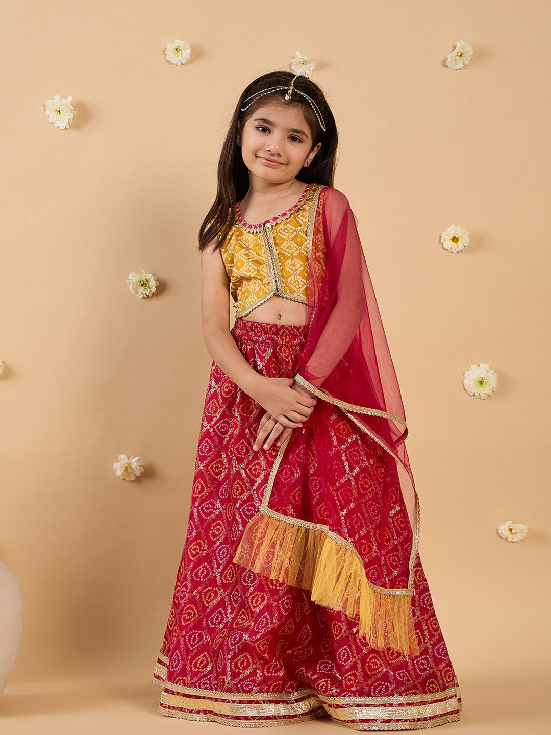 pspeaches Girls Printed Ready to Wear Lehenga & Blouse With Dupatta