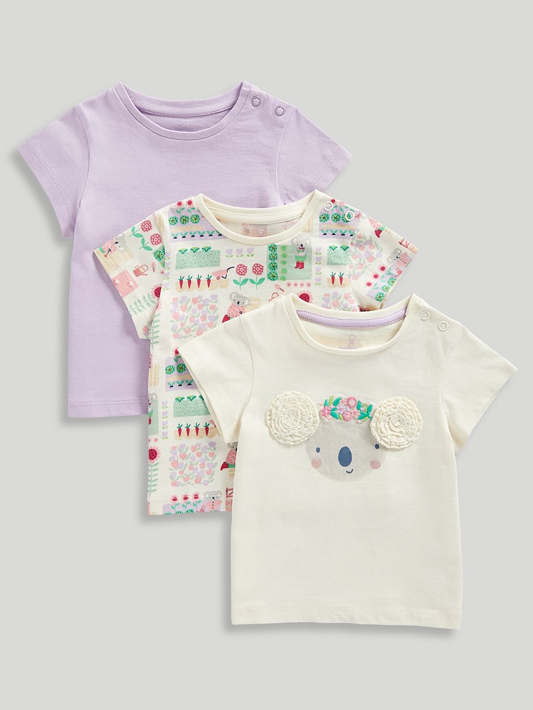 mothercare Girls 3 Printed Applique T-shirt