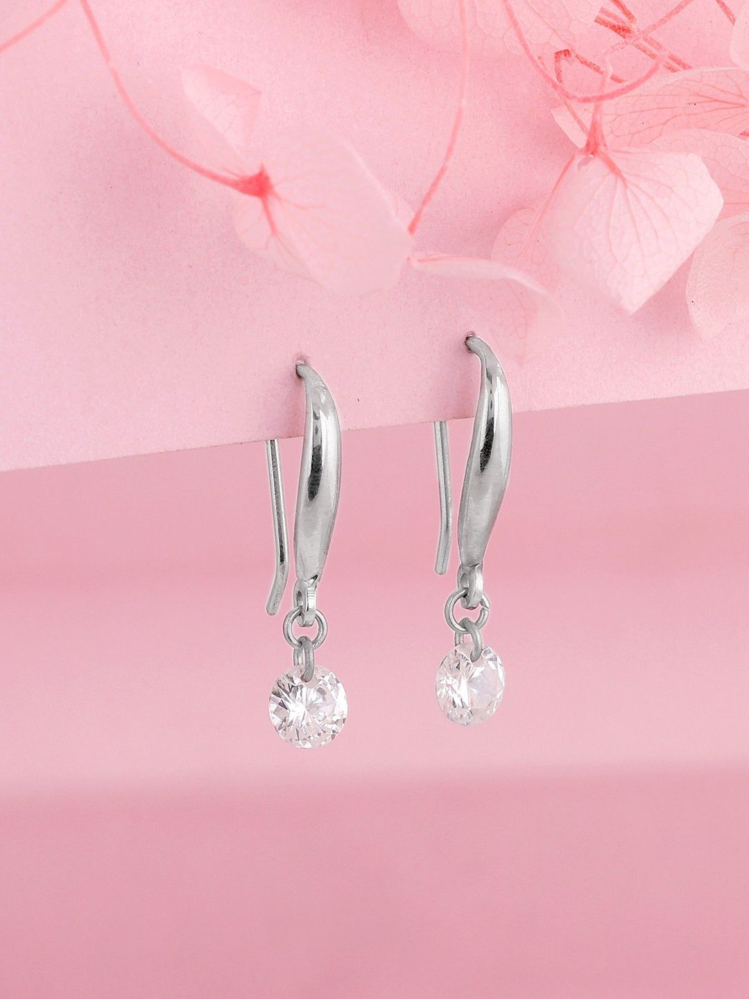 GIVA GIVA Shiny 925 Sterling Silver Rhodium Plated Zircon Studded Circular Drop Earrings