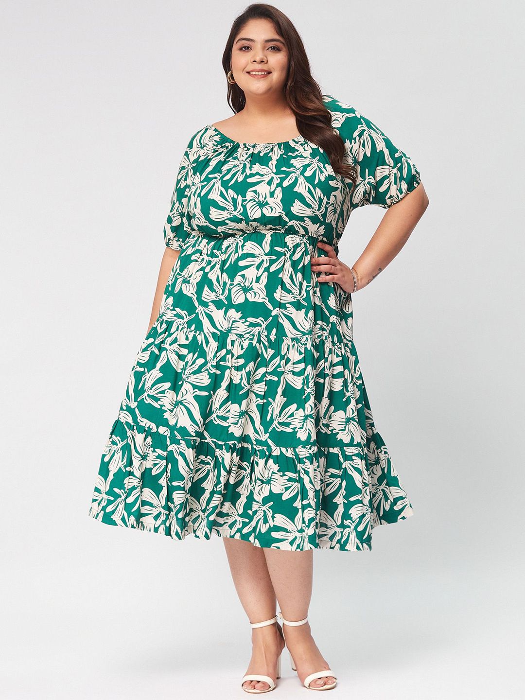 Big Hello - The Plus Life Big Hello - The Plus Life Floral Print Flared Sleeve Maxi Midi Dress