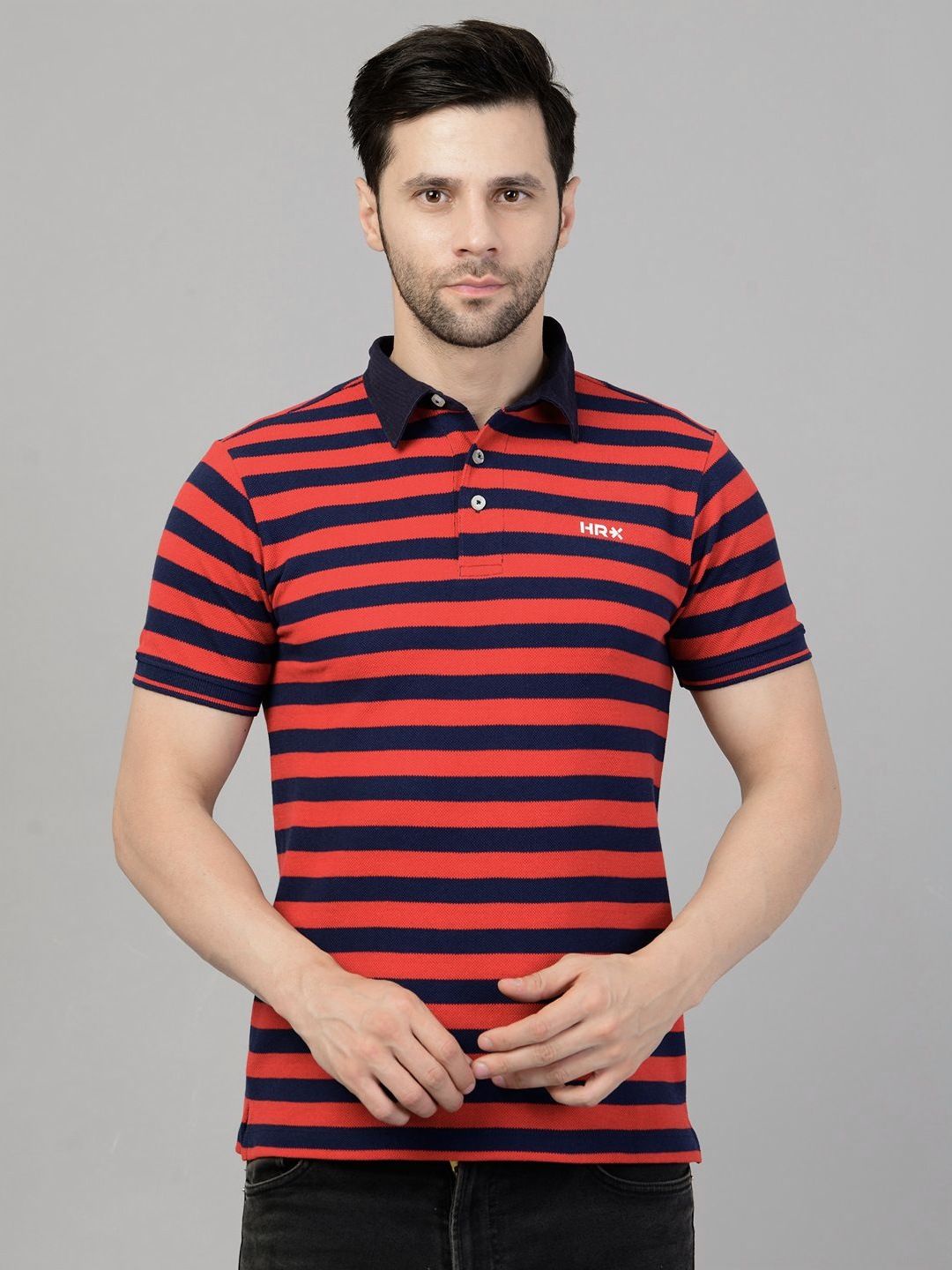 HRX by Hrithik Roshan Men Polo Collar Stripe T-shirt
