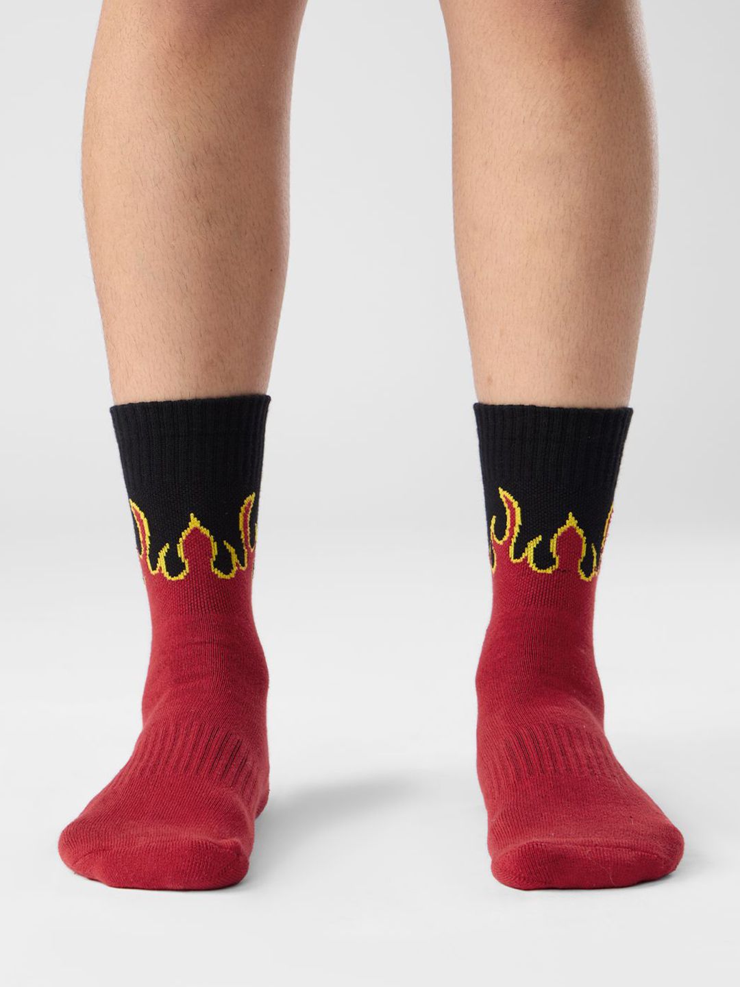 The Souled Store Men's Red Black Flame Print Crew Length Socks