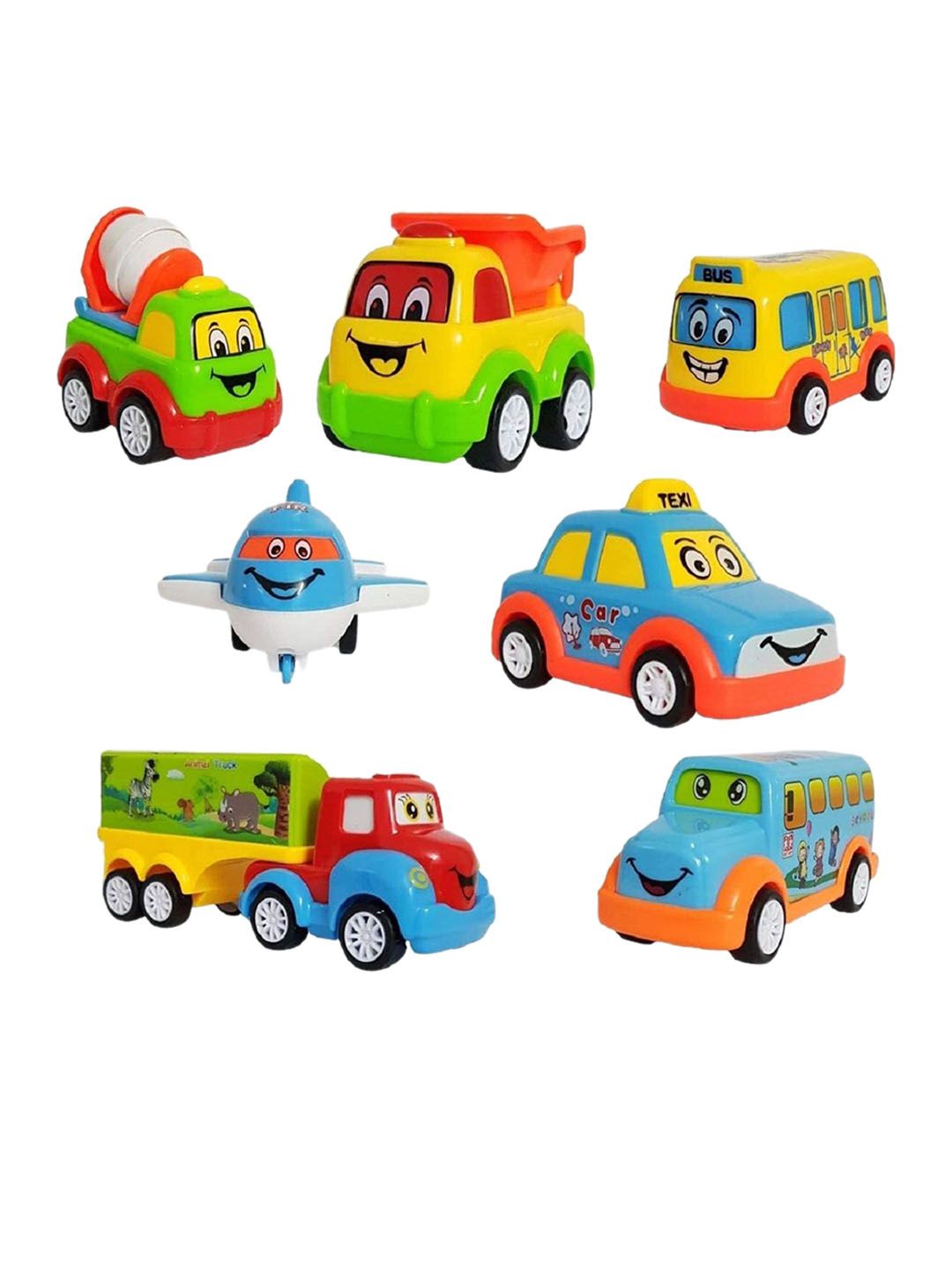 ADKD Set Of 7 Friction Powered Pull Back Toy Vehicles