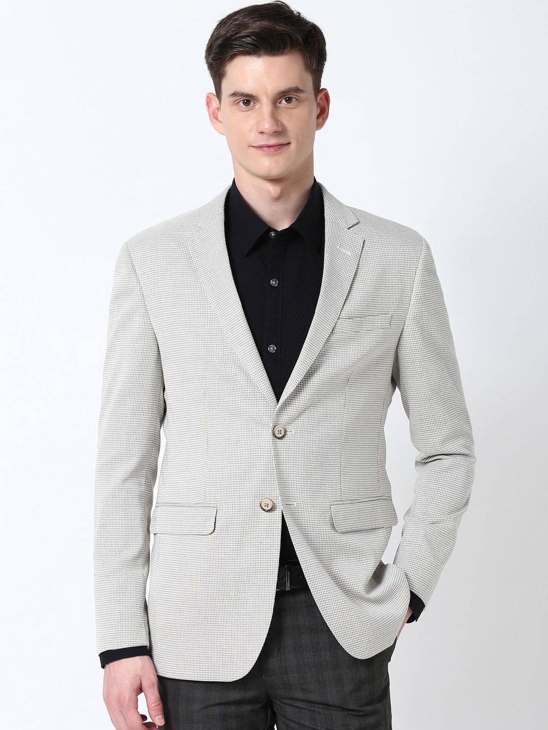 Peter England Elite Printed Slim Fit Notched Collar Single Breasted Formal Blazer