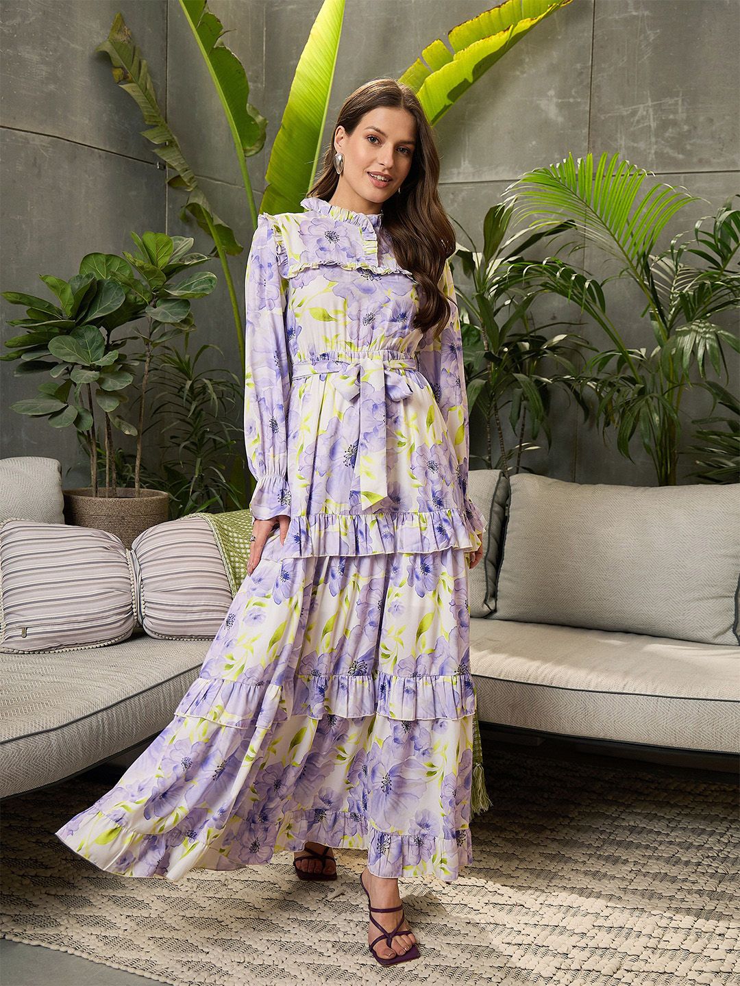 Buy SASSAFRAS Floral Print Georgette Maxi Dress - Dresses for