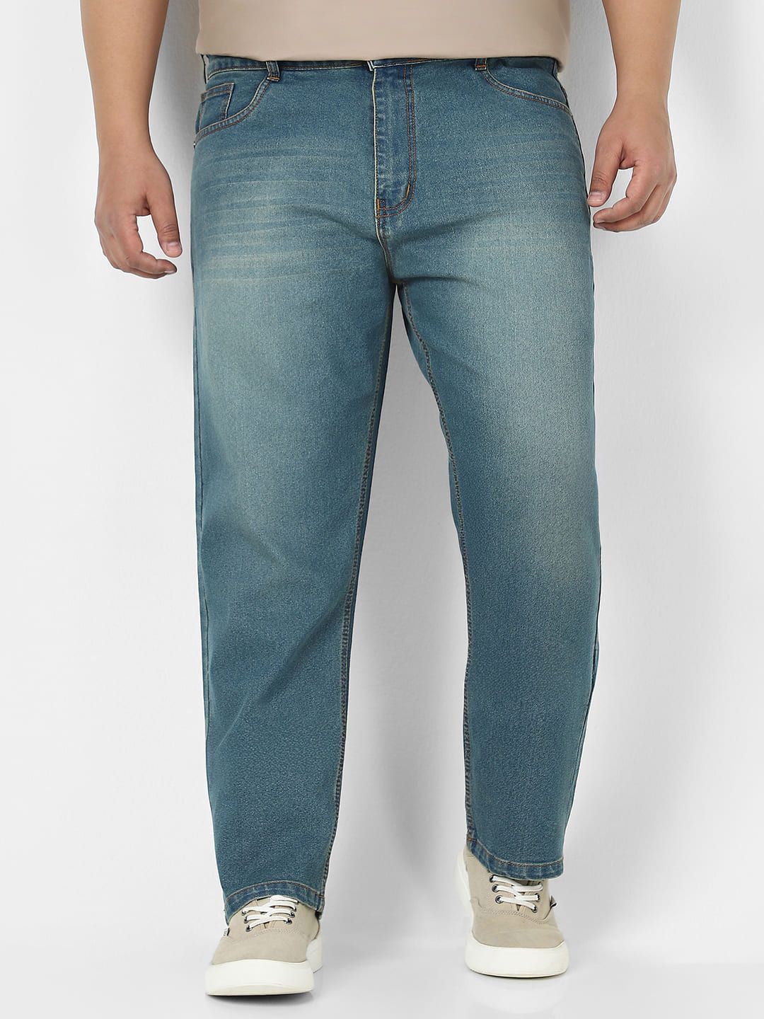 Urbano Plus Men Light Blue Straight Fit Heavy Washed Jeans Stretchable