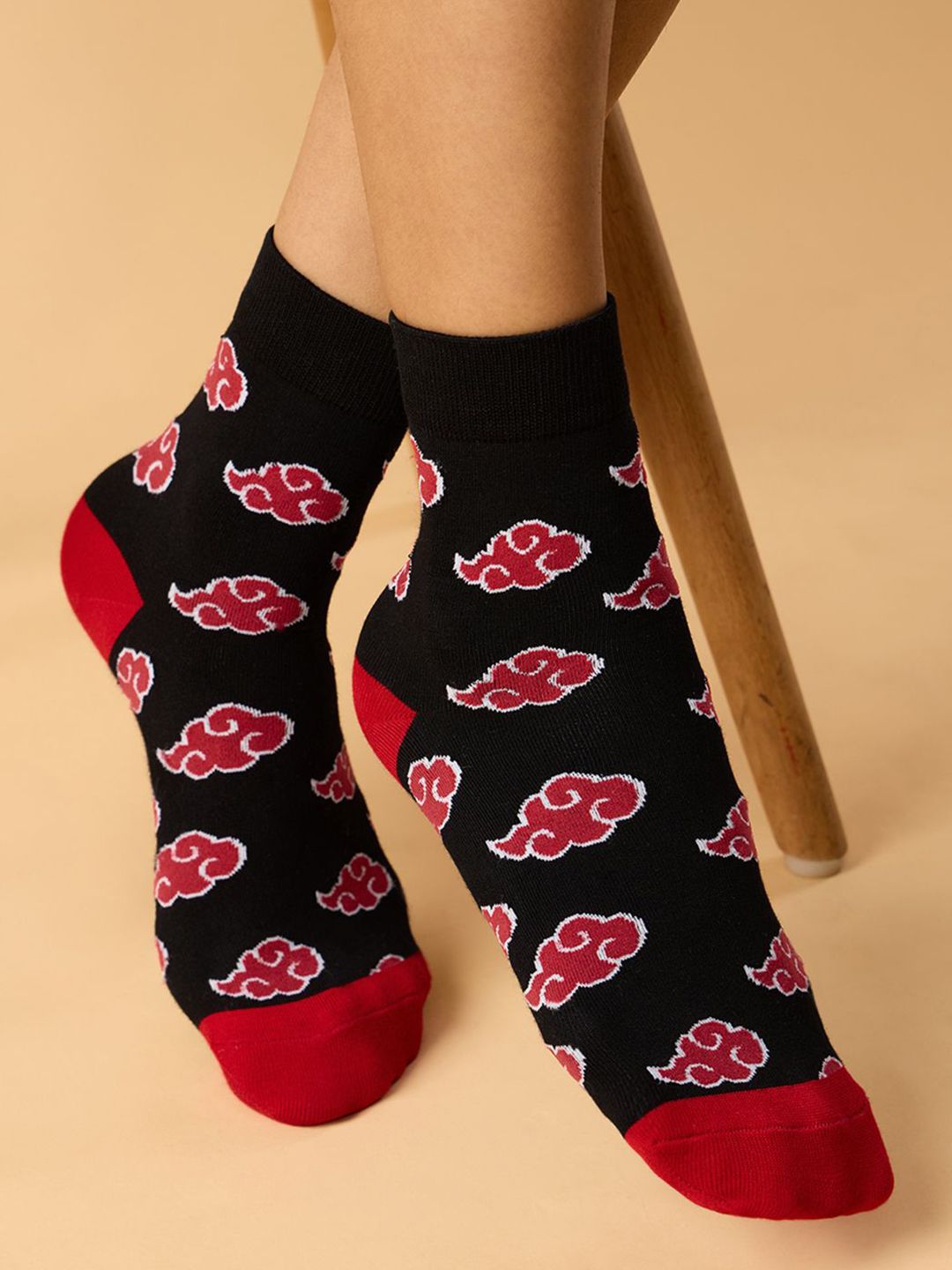 The Souled Store Men's Black Red Naruto Printed Crew Length Socks