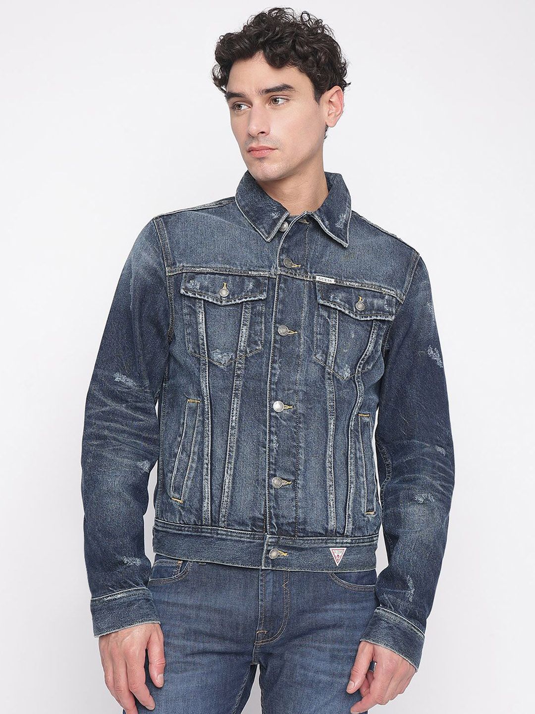 GUESS Men Denim Jacket with Patchwork